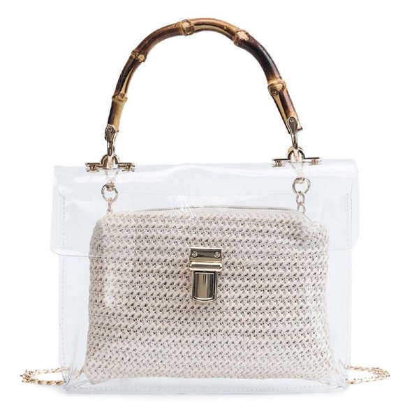Handbags - Cream Transparent Bamboo Handle Chain Handbag